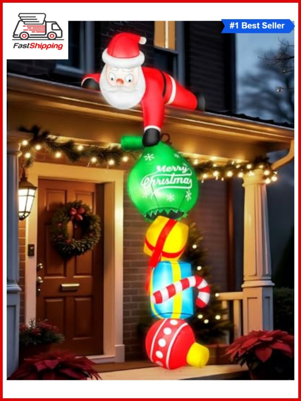 🎅 10FT Christmas Inflatable Hanging Santa Pulling Gift Box LEDs Yard Decor